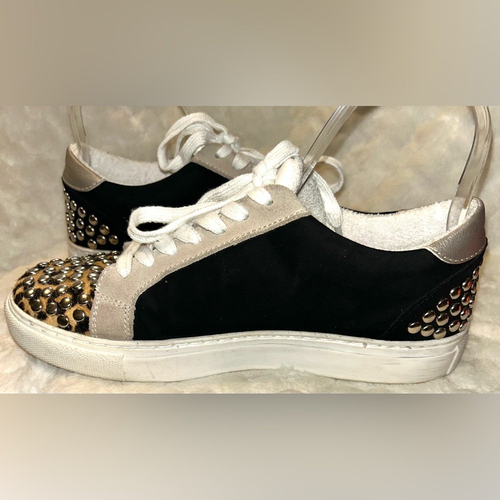 Steve Madden Turner Leather Black and Leopard Studded Sneakers women’s size 7.5 - Picture 7 of 11